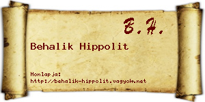 Behalik Hippolit névjegykártya